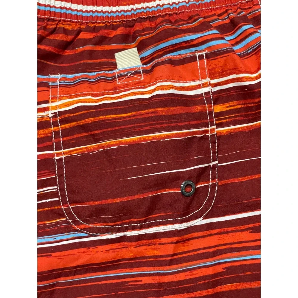 Caribbean Joe Swim Trunks Coral Striped XL MCR9765 Mesh Lined Elastic Waist‎